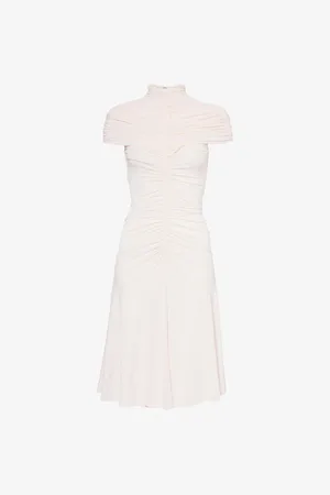 Alaïa Womens Gathered Sleeveless Stretch-Woven Midi Dress