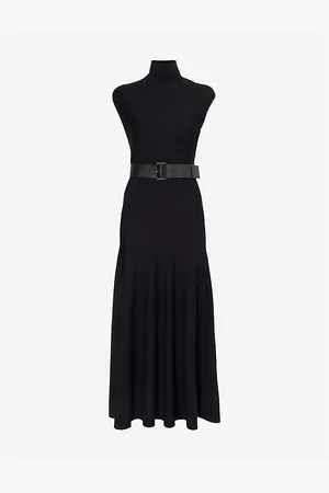 Alaïa Womens Belted Sleeveless Wool-Blend Midi Dress