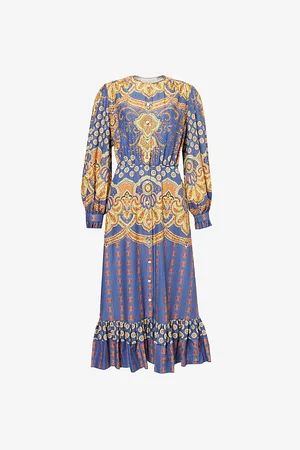 VALENTINO GARAVANI Womens Paisley-Pattern Ruffle-Trim Cotton Maxi Dress