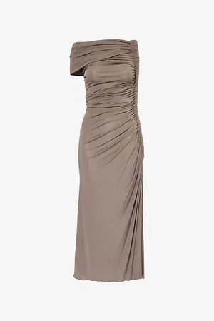 Alaïa Womens Pipe Ruched Stretch-Woven Midi Dress