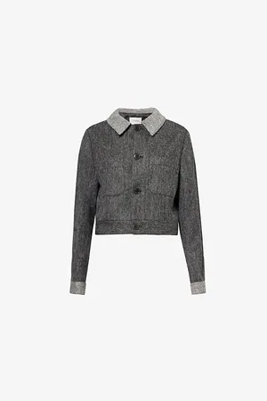 Frame Womens Tweed Button-Down Wool-Blend Jacket