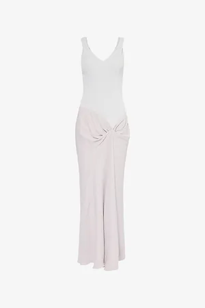 Victoria Beckham Womens Crepe-And-Ribbed Shoulder-Straps Stretch-Woven Blend Midi Dress