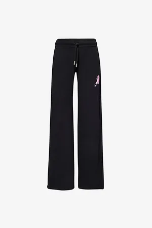 OFF-WHITE Womens Rose-Print Two-Slip-Pockets Straight-Leg Mid-Rise Cotton-Jersey Jogging Bottoms