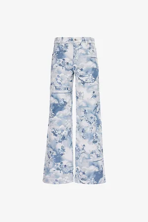OFF-WHITE Womens Fresco Tapestry Graphic-Print Wide-Leg Mid-Rise Woven-Blend Trousers