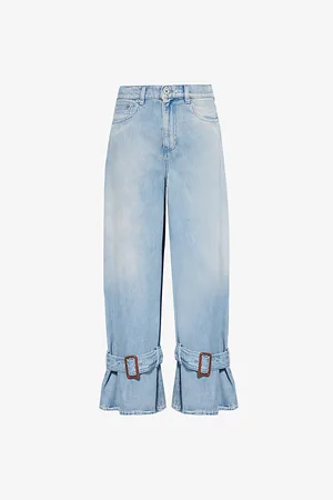 J.W.Anderson Womens Buckled-Cuff Brand-Patch Wide-Leg Mid-Rise Denim Jeans