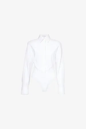 Alaïa Womens Layer Knitted-Panel Cotton-Poplin Body