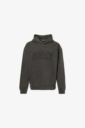 Obey Mens Brand-Embroidery Relaxed-Fit Cotton-Blend Hoody