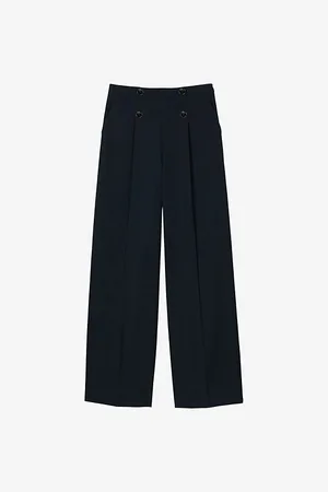 Sandro Womens Wide-Leg High-Rise Wool-Blend Suit Trousers