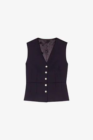 Maje Womens V-Neck Sleeveless Stretch-Woven Waistcoat