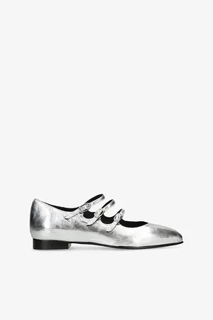 Carel Womens Ariana Triple-Strap Metallic Leather Mary Jane Ballet Flats