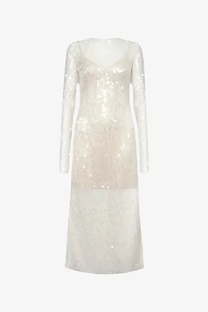 DAVID KOMA Womens Long-Sleeve Sequin Woven Midi Dress