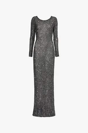 Alessandra Rich Womens Open-Back Sequin Knit Maxi Dress