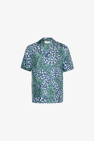 Lanvin Mens Bowling Flower-Print Relaxed-Fit Silk Shirt