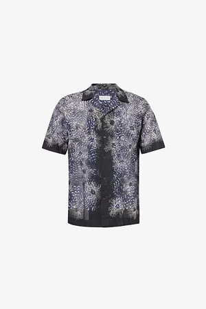 DRIES VAN NOTEN Mens Floral-Embroidered Short-Sleeve Cotton Shirt