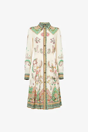Etro Womens Floral-Pattern Woven Knee-Length Shirt Dress