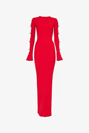 Mach & Mach Womens Bow-Embelllished Cut-Out Ribbed-Knit Maxi Dress