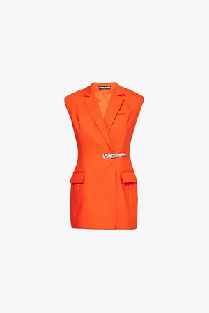 DAVID KOMA Womens Sleeveless Notch-Lapels Stretch-Wool Mini Dress