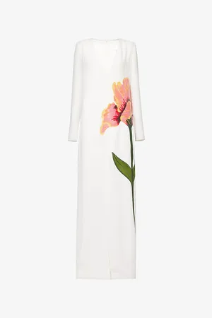Costarellos Womens Jennis Floral-Embroidery Woven Gown