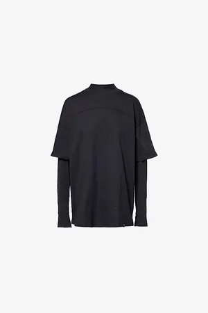GymShark Womens x Leana Deeb Contrast-Collar Oversized Long-Sleeve Cotton T-Shirt