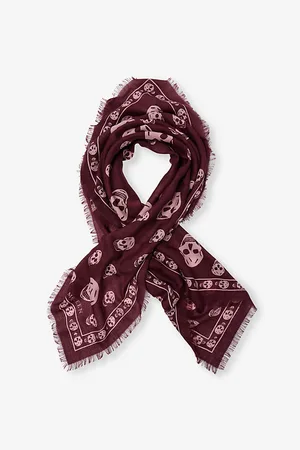 Alexander McQueen Womens Skull-Print Fringed Wool Scarf