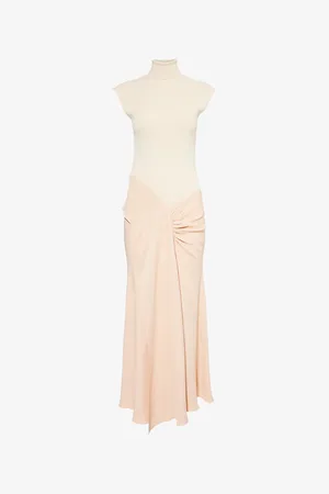 Victoria Beckham Womens Roll-Neck Contrast-Panel Cotton-Blend Midi Dress