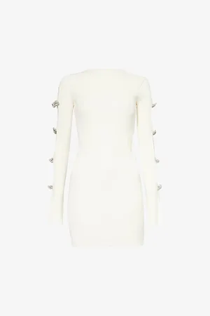 Mach & Mach Womens Bow-Embellished Ribbed-Knit Mini Dress