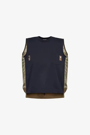 SACAI Womens Contrast Round-Neck Cotton-Nylon Tank Top