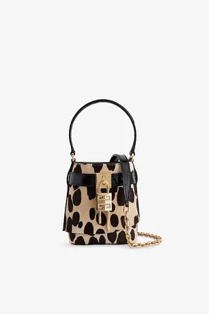 Givenchy Womens Micro Shark Lock Leopard-Print Pony-Effect Leather Bucket Bag