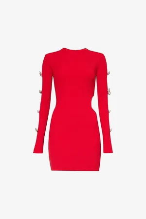 Mach & Mach Womens Bow-Embellished Cut-Out Ribbed-Knit Mini Dress