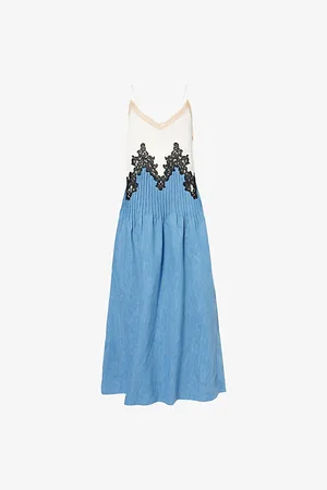 GABRIELA HEARST Womens Althea Denim-Hybrid Cotton-Blend Midi Dress