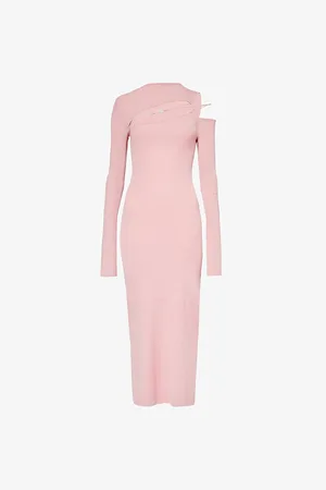 Mach & Mach Womens Bow-Embellished Cut-Out Ribbed-Knit Midi Dress
