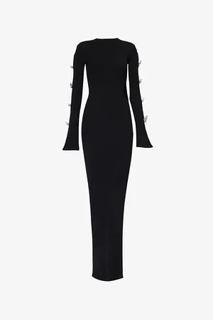 Mach & Mach Womens Round-Neck Bow-Embellished Knitted Maxi Dress