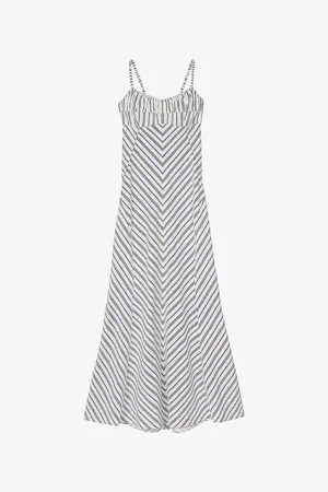 Sandro Womens Striped Scoop-Neck Woven Maxi Dress