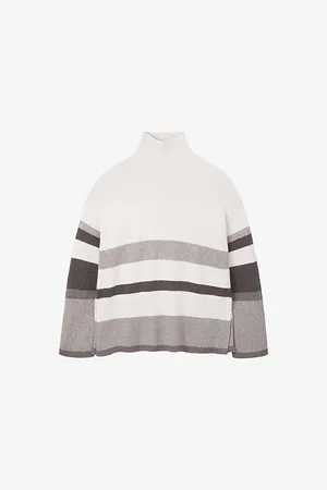 The White Company Womens Colourblock-Stripe Funnel-Neck Wool and Cashmere-Blend Jumper