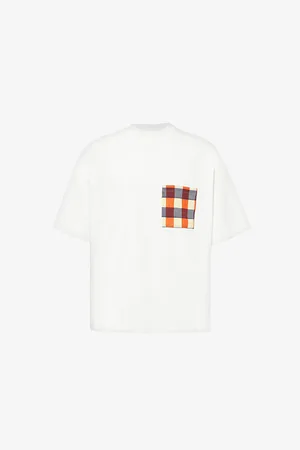Bottega Veneta Mens Gingham Pocket Crew-Neck Cotton T-Shirt