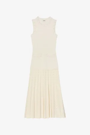 Sandro Womens Sleeveless Embellished Knitted Midi Dress