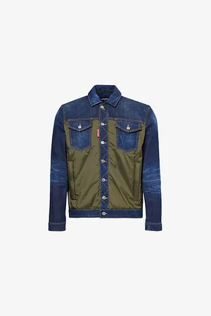 Dsquared2 Mens Contrast-Panel Denim-Blend Jacket