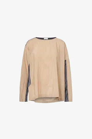DRIES VAN NOTEN Womens Striped Round-Neck Woven-Blend Top