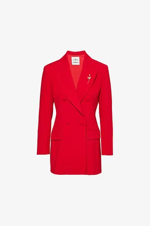 MARELLA Womens x Emily Ratajkowski Waisted Double-Breasted Woven Blazer