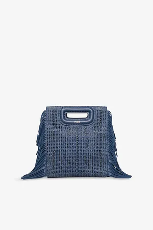 Maje Womens Logo-Embossed Crystal-Embellished Denim Cross-Body Bag