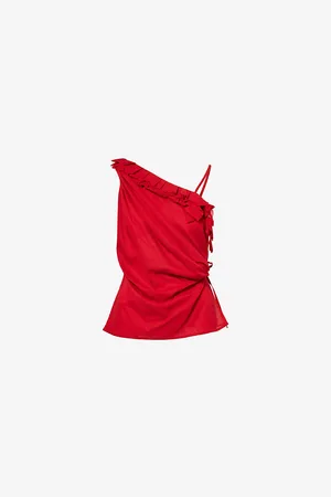 DRIES VAN NOTEN Womens Draped Asymmetric-Neckline Stretch-Silk Top