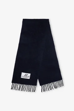 Marni Mens Brand-Patch Fringed Wool-Blend Scarf