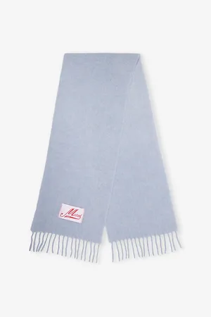Marni Mens Brand-Patch Fringed Wool-Blend Scarf