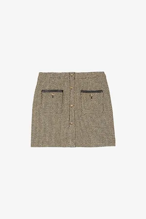 The Kooples Womens Button-Down Straight-Cut Mid-Rise Cotton-Blend Mini Skirt