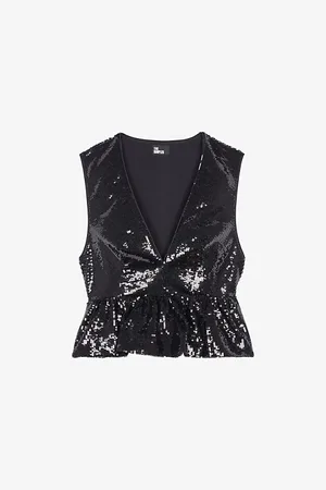The Kooples Womens V-Neck Ruffle-Hem Woven Top