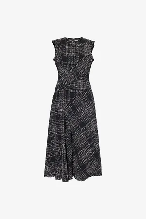 Erdem Womens Tweed Sleeveless Cotton-Blend Midi Dress
