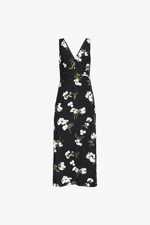 Erdem Womens Embellished Plunge-V-Neck Wool-Blend Midi Dress