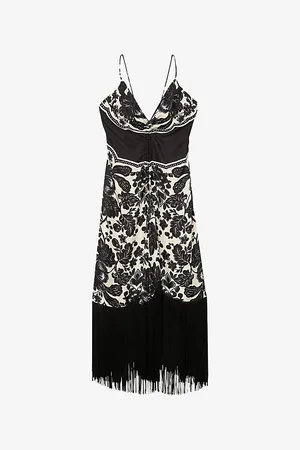 Sandro Womens Floral-Pattern V-Neck Silk Midi Dress