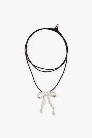 Maje Womens Bow Brass and Rope Pendant Necklace