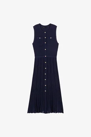 Maje Womens Pleated Sleeveless Knitted Maxi Dress
